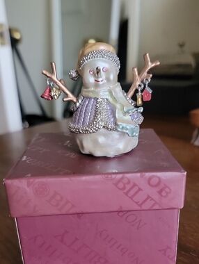 Bejeweled Snowman Figurine Opens At Top with Pastel Accents